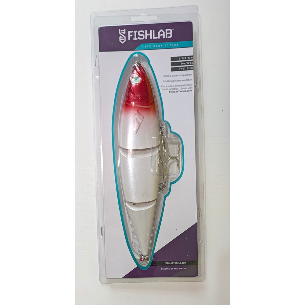FishLab Hard Mack Attack Fast Sink Swimbait 9in 6oz Red Head Mack MAH-FS-9-RH